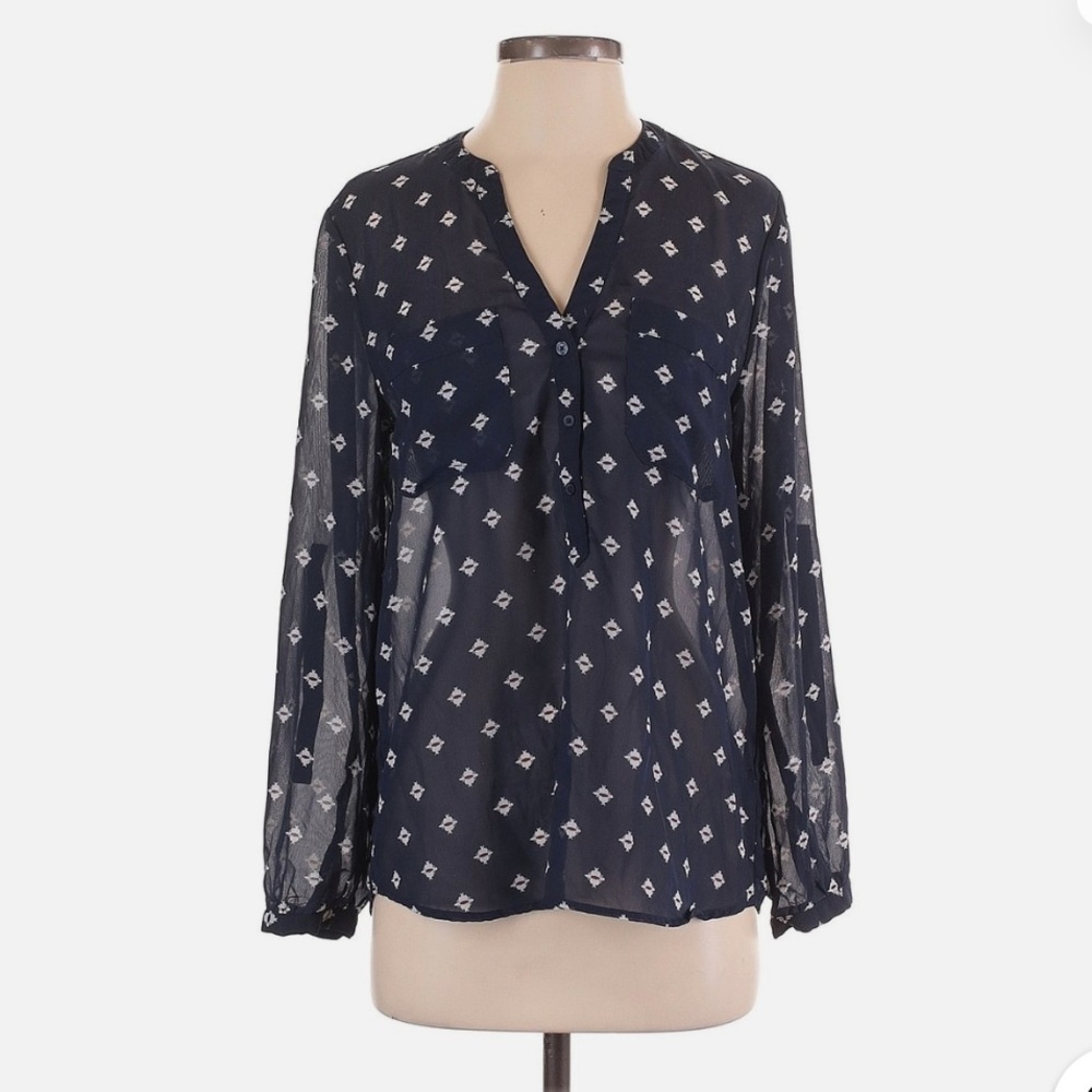 GAP Sheer Navy Blue Floral Women's Blouse